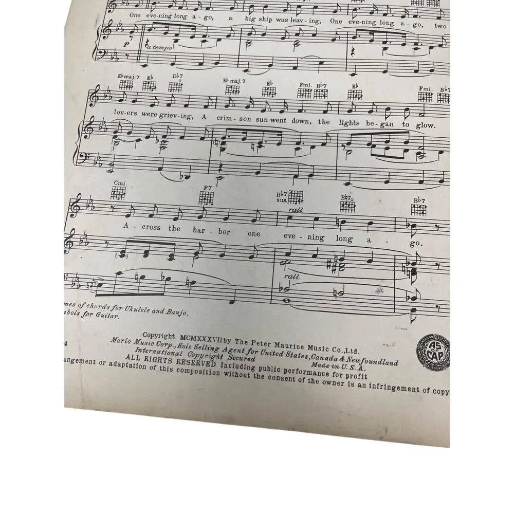 1937 Vintage Harbor‎ Lights Sheet Music Jimmy Kennedy Hugh Williams
